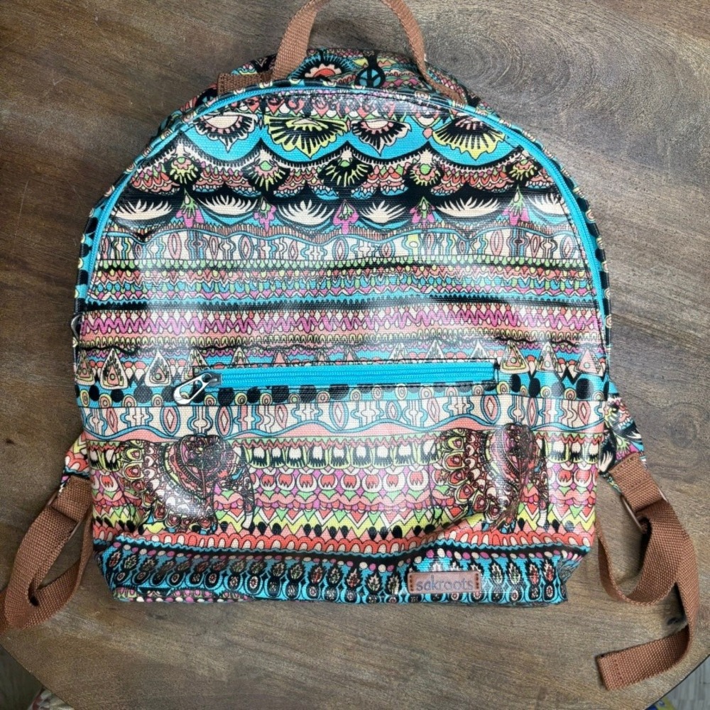SAKROOTS Backpack Bag Canvas Boho Southwestern‎ Artsy Colorful EUC